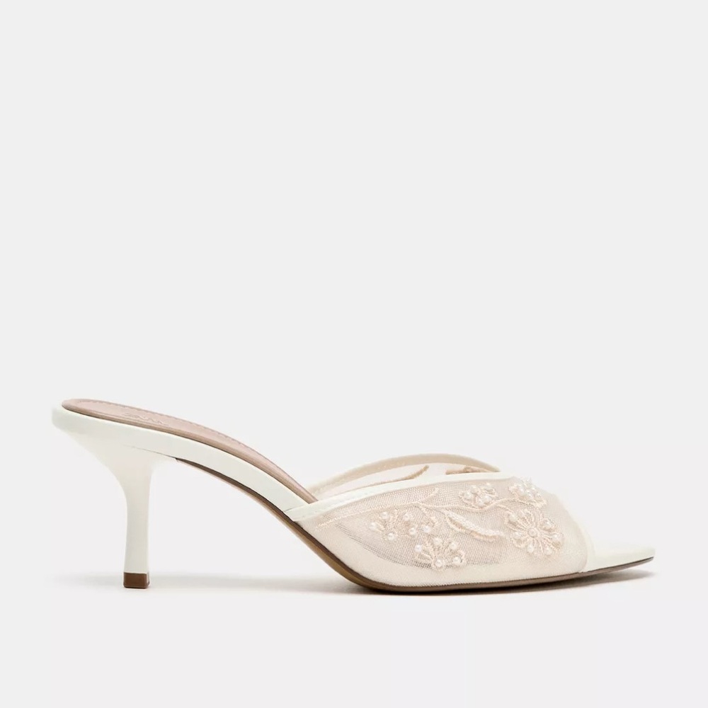 Zara White Floral Embroidered Heels